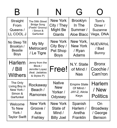 NEW YORK Bingo Card