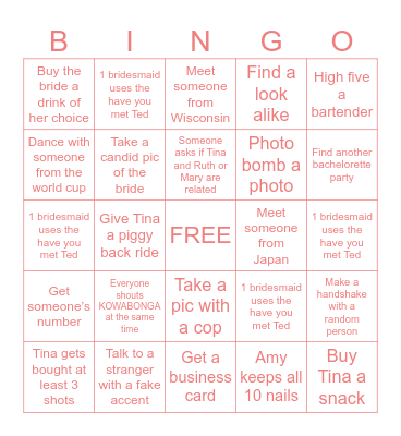 Tina’s Bachelorette 🥂🍾 Bingo Card