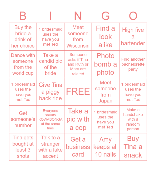 Tina’s Bachelorette 🥂🍾 Bingo Card