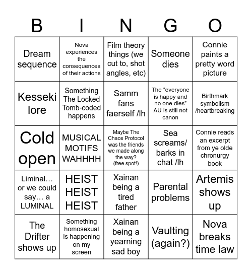 Transplanar CHAOS Arc 4 Special: What Will Bingo Card