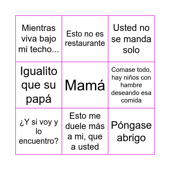 Frases de mamá Bingo Card