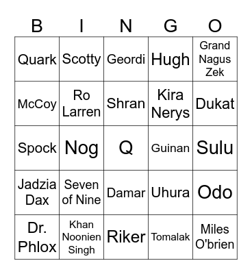 Star Trek UB Characters Bingo Card