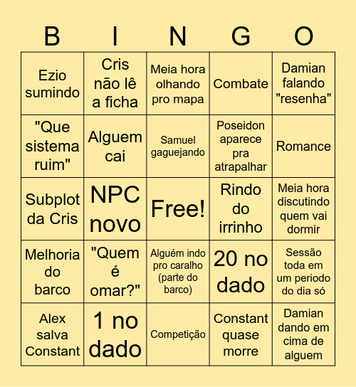Bingo filhos do destino Bingo Card
