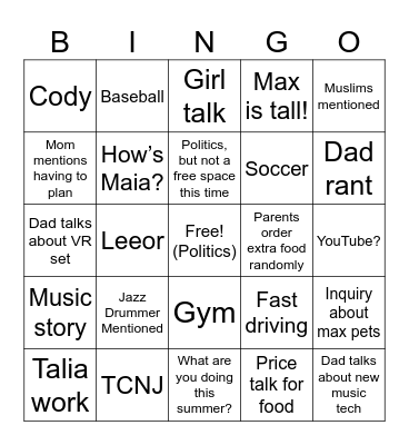 Untitled Bingo Card