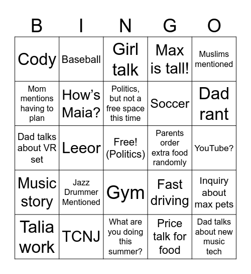 Untitled Bingo Card