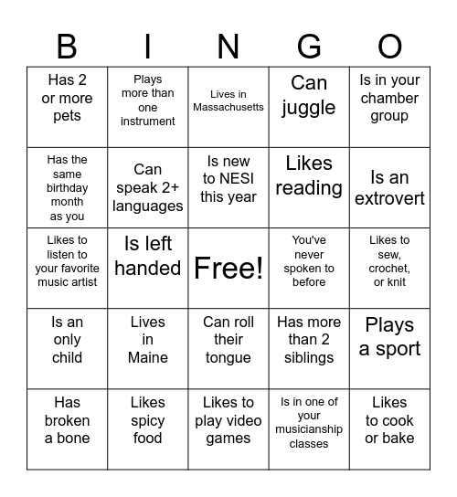NESI Teen Bingo: Find Someone Who... Bingo Card