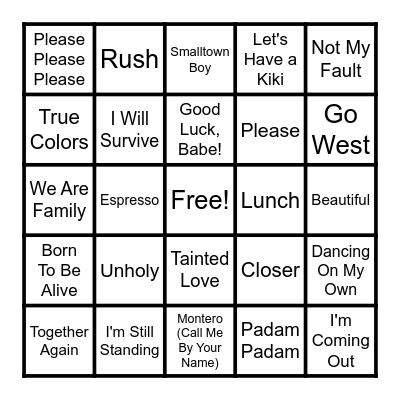 PRIDE MUSIC BINGO Card