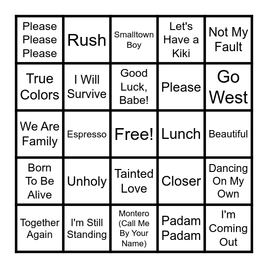 PRIDE MUSIC BINGO Card