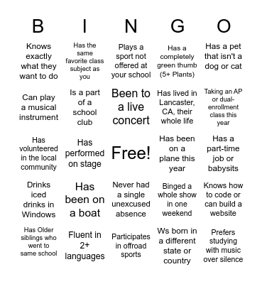 Untitled Bingo Card