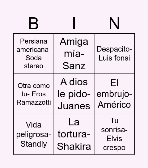Bingo musical Bingo Card