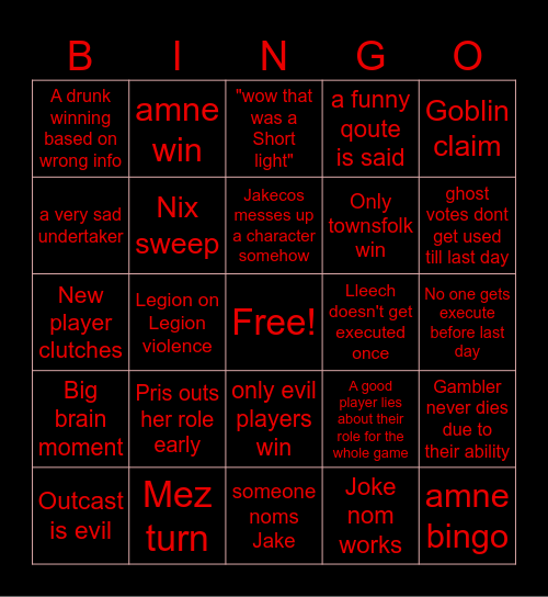 Thone of lies Bingo Card