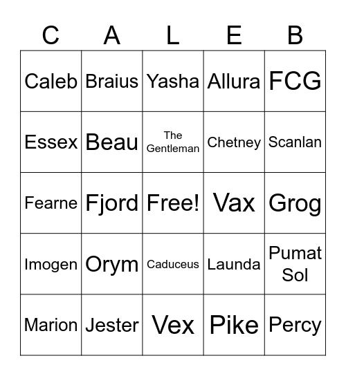 Critical Role Berlin Cosplay Meetup Bingo Card