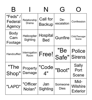 The Rookie S3 Bingo Card