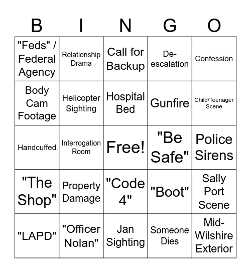 The Rookie S3 Bingo Card