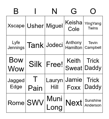 R & B Bingo Card