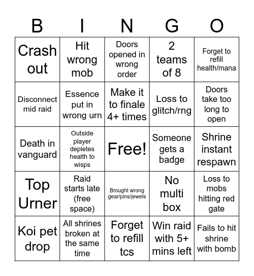 Wiz101 raid bingo (Blighted Veil) Bingo Card