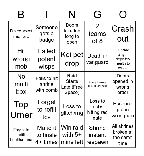 Wiz101 Raid Bingo (Blighted Veil) Bingo Card
