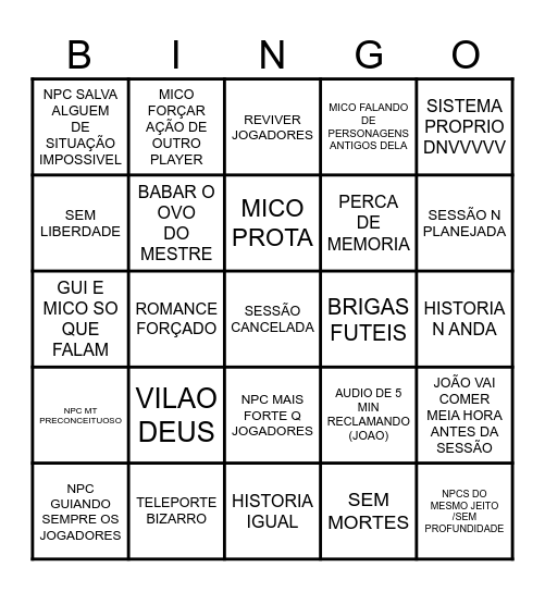 PREDICTS DO RPG DO JÃO Bingo Card