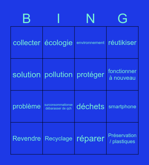 Faire le vide Bingo Card