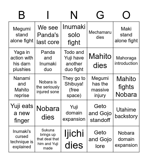 JJK Bingo Card