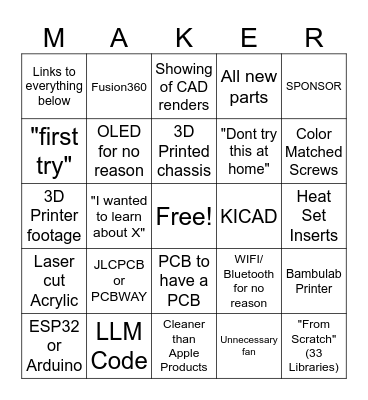 "Maker" Bingo Card