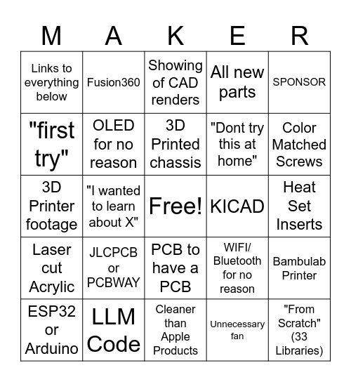 "Maker" Bingo Card