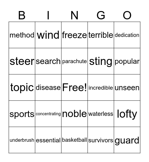 5th Grade 2/2017 Bingo Card