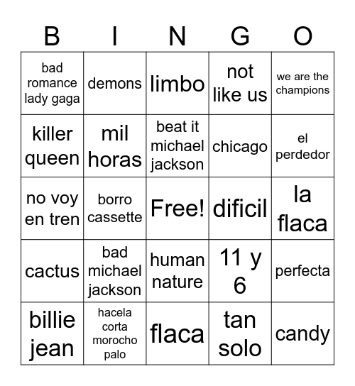 Bingo musical Bingo Card