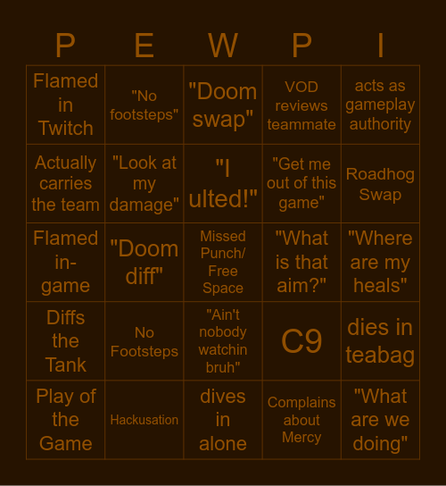 PEWPINGO! Bingo Card
