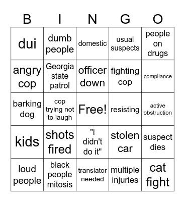 police bingo Card