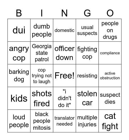 police bingo Card