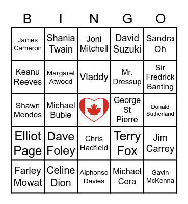 Canada Day Bingo Card
