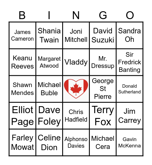 Canada Day Bingo Card