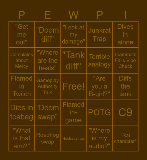 PEWPINGO! Bingo Card
