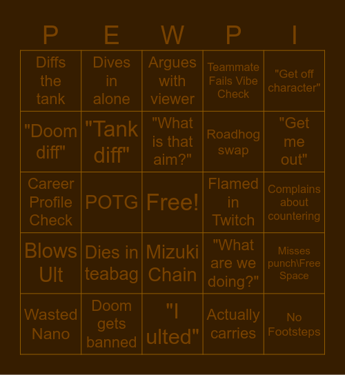 PEWPINGO! Bingo Card