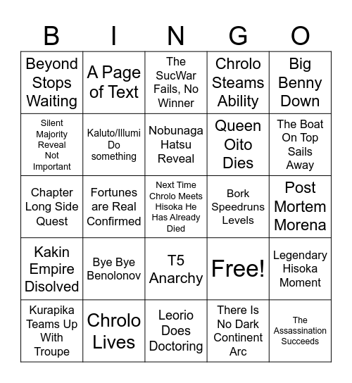HXH Bingo Card