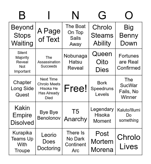 HXH Bingo Card