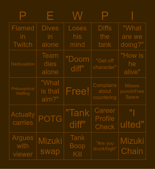 PEWPINGO! Bingo Card