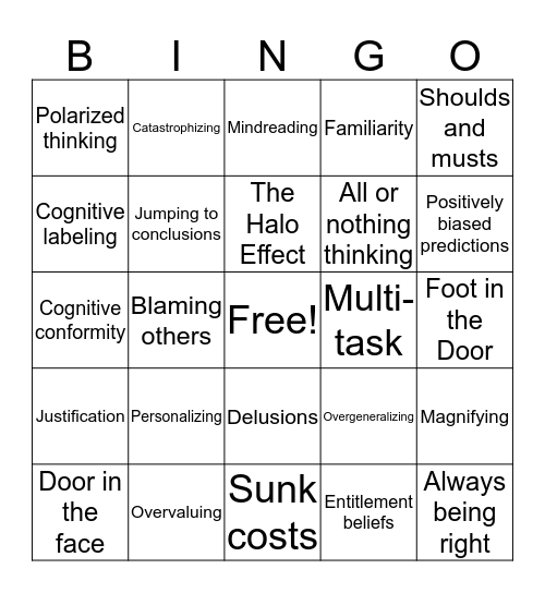Cognitive Distortion Bingo Card
