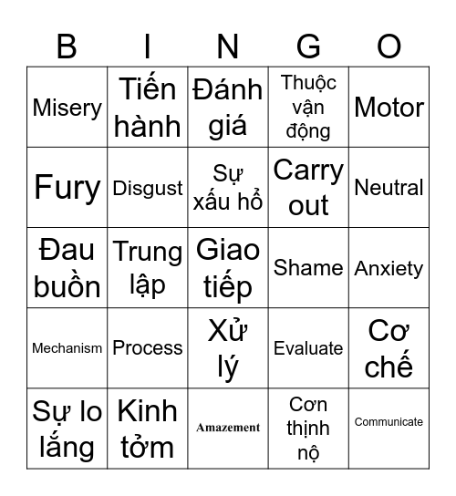 Vocab check Bingo Card