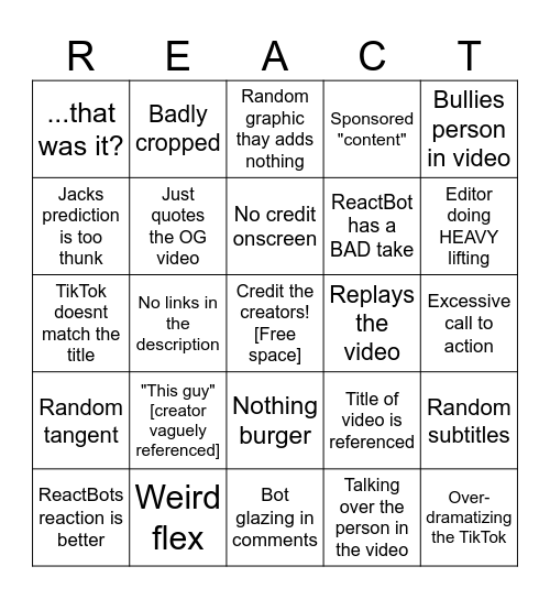 Bad Reactor Bingo Card
