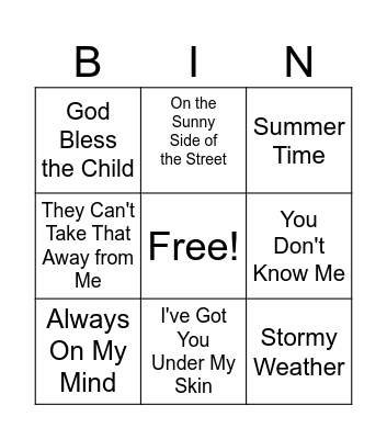 American Songbook Bingo Card 1 Bingo Card