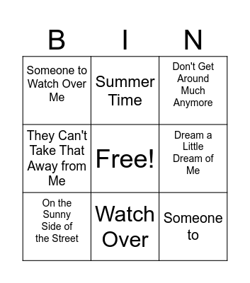 American Songbook Bingo Card 1 Bingo Card