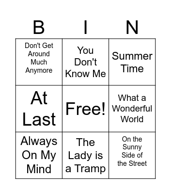 American Songbook Bingo Card 1 Bingo Card