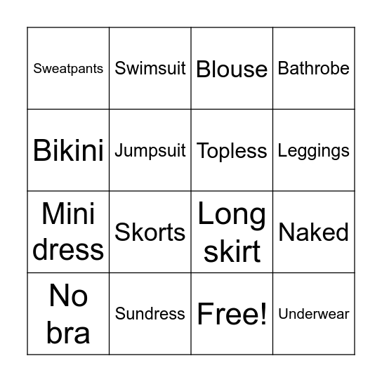 Summertime outfit bingo Card