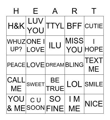 Candy Hearts BINGO Card