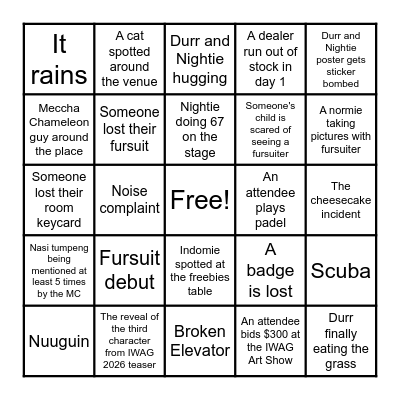 IWAG 2026 Bingo (NOT OFFICIAL) Bingo Card