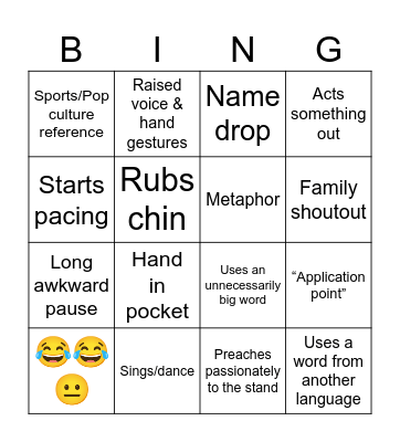Pastor Greg Bingo Card