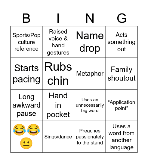 Pastor Greg Bingo Card