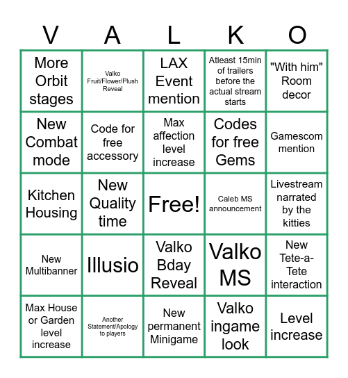 6.0 Livestream Bingo Card